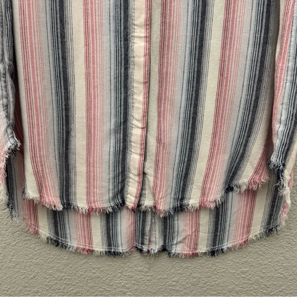 Cloth & Stone Linen Blend Striped Sleeveless Shirt Dress Frayed Hem Size Medium - Picture 5 of 15